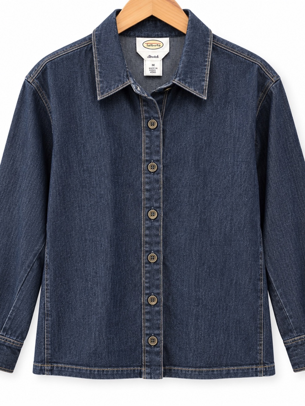 Talbots Stretch Dark Wash Denim Button Down Shirt Long Sleeve M